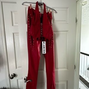 I AM GIA red set faux leather